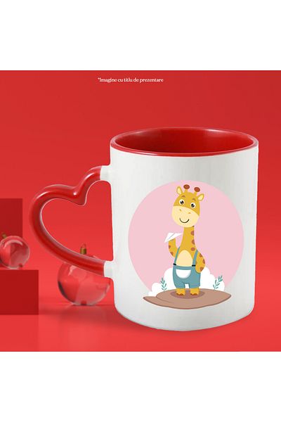 StoryGift Romania Cana Cu Girafa, Salopeta, Nor, Avion, Multicolor 330 ml, Ceramica cu Maner Inima, Cu Maner Inim