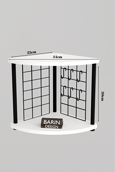 BARIN DESIGN Metal Telli Kahve Köşesi Çevirtak Çok Amaçlı Mutfak Standı Tezgah Üstü Düzenleyici Çift Katlı Askılı