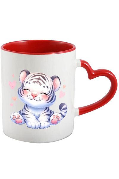 StoryGift Romania Mug with a female tiger | illustration | endangered animal | hearts |, With Heart Handle