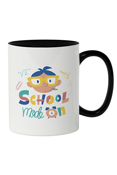 StoryGift Romania Cana Cu Fata Copil Cu Ochelari Si Creion , Text In Engleza School Mode On, Iubit, Cu Maner Negru