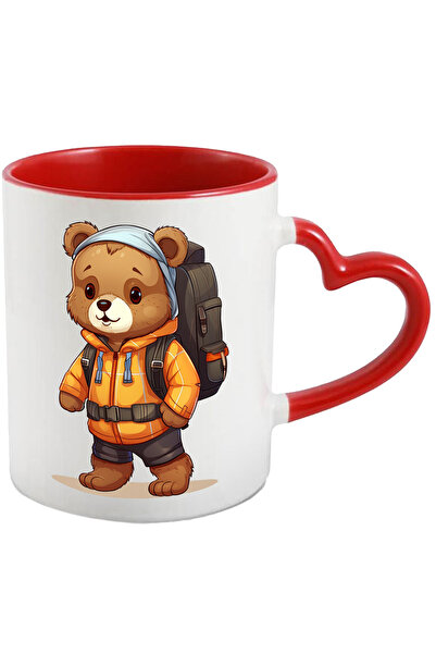 StoryGift Romania Cana cu un ursulet explorator | ilustratie | descoperiri | expeditie | ghiozdan , Cu Maner Inim