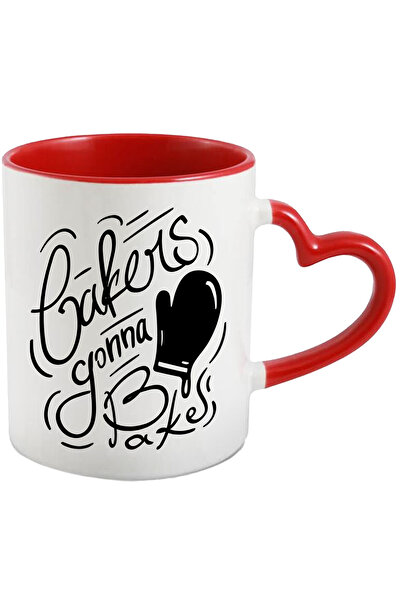 StoryGift Romania Cana Cu Mesaj In Engleza Bakers Gonna Bake, Cofetarie, Manusa, Bucatarie, Alb Ne, Cu Maner Inim