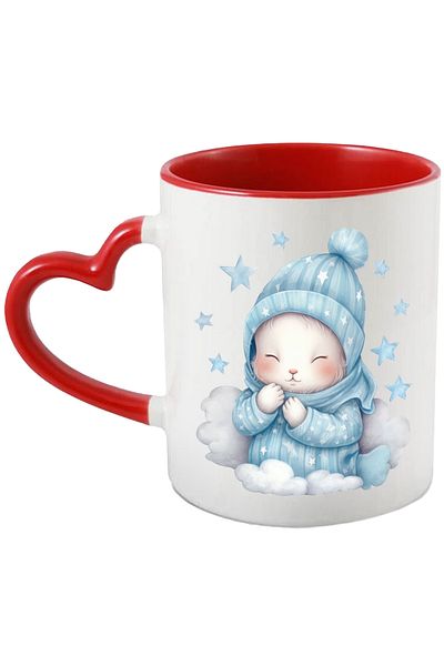 StoryGift Romania Cana cu o oita imbracata gros | somnoroasa | ilustratie | gata de culcare | stel, Cu Maner Inim
