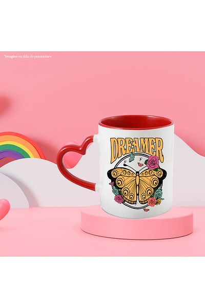 StoryGift Romania Yellow Butterfly Mug With And Multicolored Roses With The Message "dreamer", Dream, With, stg