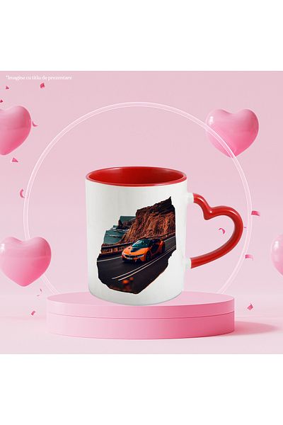 StoryGift Romania Mug With Sports Car, Landscape, Road, Water, Mountain, Multicolor 330 ml, Ceramic with M, With, STG.