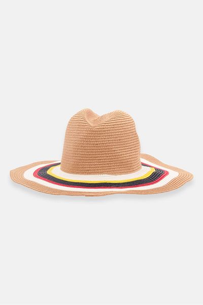 French Connection Women Woven Hat, Brown Combo