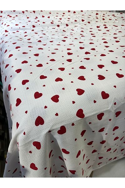 ŞENER HOME Heart Pattern Printed 200X240 Cm. Double (Battal) Single Pique