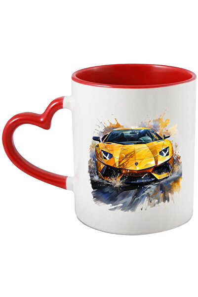 StoryGift Romania Cana Cu Masina Sport, Apa, Umbra, Watercolor, Ilustratie, Multicolor 330 ml, Cer, Cu Maner Inim