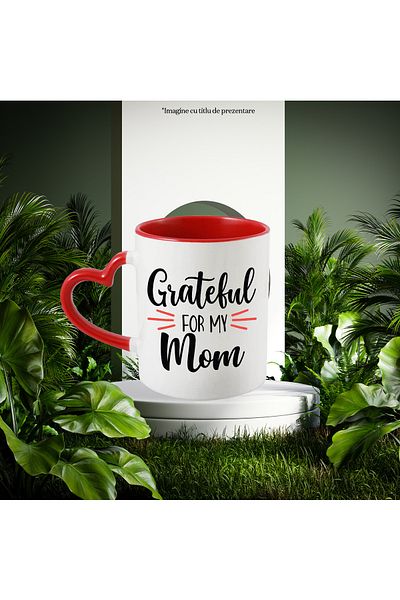 StoryGift Romania Mug for a grateful child for their mother with Red Heart Handle, With ,STG.