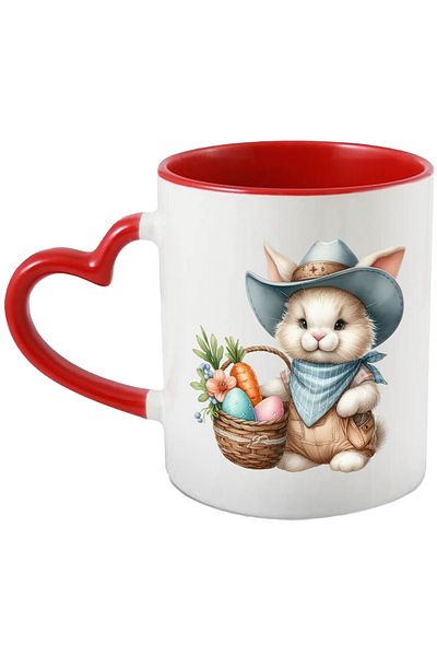 StoryGift Romania Mug with a bunny in a cowboy hat, illustration, Wild West, carrot, egg, With ,STG
