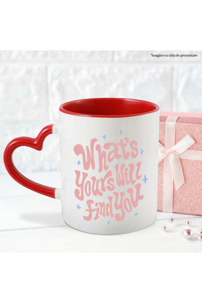 StoryGift Romania Cana Cu Mesaj Inspirational What's Yours Will Find You, Stele, Multicolor 330 ml, Cu Maner Inim
