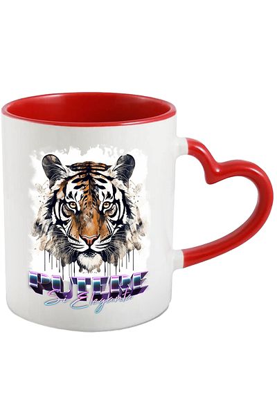 StoryGift Romania Mug With Message Strength And Elegance, Tiger Head, Paint, Multicolor 330 ml, Ceram, With Heart Handle