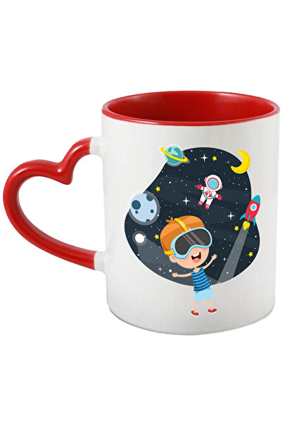 StoryGift Romania Cana Cu Copil, Spatiu, Astronaut, Racheta, Planete, Luna, Stele, Ochelari VR, Mu, Cu Maner Inim