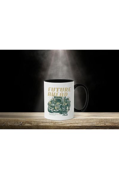 StoryGift Romania Cana Cu Monstru Masinarie Automibil, Text In Engleza Future Ahead, Ilustratie, U, Cu Maner Negru