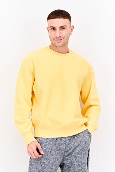 Champion سويت شيرت رجالي رياضي بأكمام طويلة مناسب للخارج، باللون الأصفر