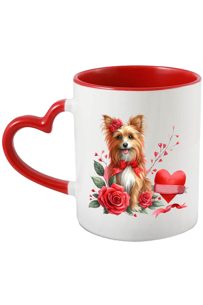 StoryGift Romania Cana cu un catel bucuros, ilustratie, trandafiri, inimioare, iubire, apreciere, , Cu Maner Inim