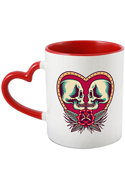 StoryGift Romania Cana Cu Inima, Cranii, Cuplu, Floare, Frunze, Rama, Multicolor 330 ml, Ceramica , Cu Maner Inim