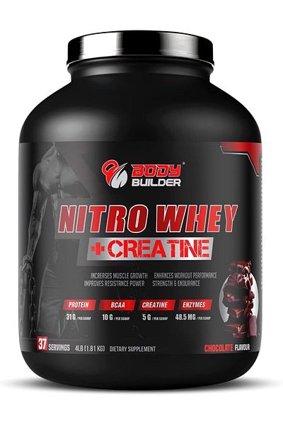 Body Builder Nitro Whey Creatine, Chocolate, 4 Lb Shaker, Whey Protein For Muscle Growth & Recovery