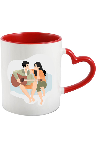 StoryGift Romania Cana Cu Cuplu, Relatie, Chitara, Canapea, Muzica, Instrument Muzical, Multicolor, Cu Maner Inim
