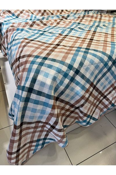 ŞENER HOME Gingham Plaid Pattern Printed 150X240 Cm. Single Single Pike - Turquoise