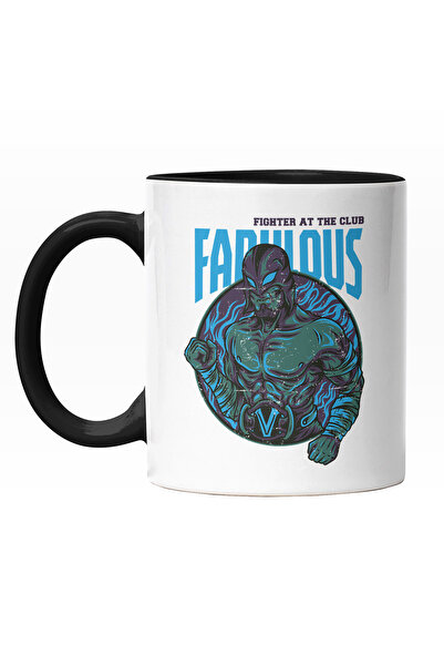 StoryGift Romania Cana Cu Luptator Razboinic La Bustul Gol Cu Masca Pe Cap, Text In Engleza Fighte, Cu Maner Negru