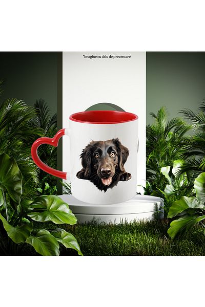 StoryGift Romania Cana cu un caine jucaus | ilustratie | maro inchis | pentru iubitorii de caini |, Cu Maner Inim STG