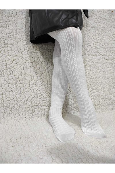 DÜVEN Knitted Patterned Girl's Medium Thick Seasonal Pantyhose - White