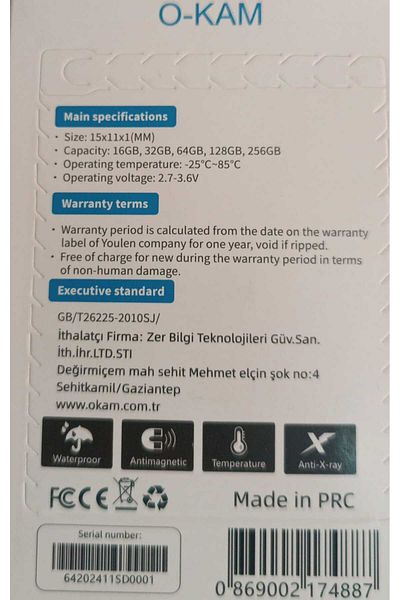 O-KAM 64Gb Memory Card Compatible with Solar-Wifi Cameras Faster Transfer Speed ​​Class 10 4K Video Recording