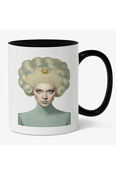StoryGift Romania Cana Cu Portret Femeie Cu Par Imens Inalt Blond, Tinuta Alb...