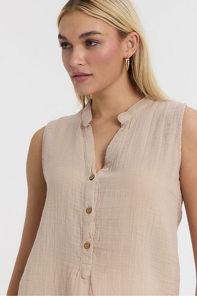 Heaven Ephesus Γυναικεία Μπλούζα - Μουσελίνα Judge Collar Half Placket Αμάνικη Μπλούζα - 1070