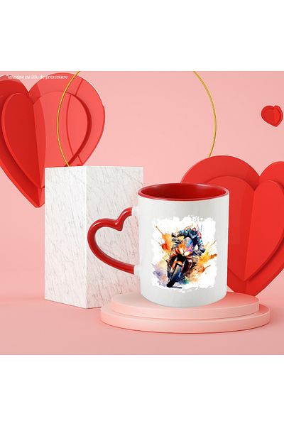 StoryGift Romania Sport Motorcycle Mug, Watercolor Illustration, Motorcyclist, Multicolor 330 ml, With ,STG.