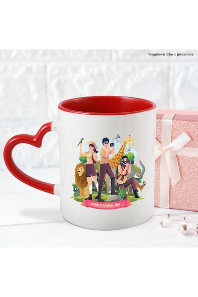StoryGift Romania Mug With Message In English Worlds Animal Day, Lion, Giraffe, Explorers, Photographers,, With ,stg