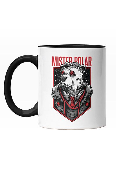 StoryGift Romania Cana Cu Urs Polar Cu Ochelarii De Soare In Costum Cu Cravata, Text In Engleza Mr, Cu Maner Negru
