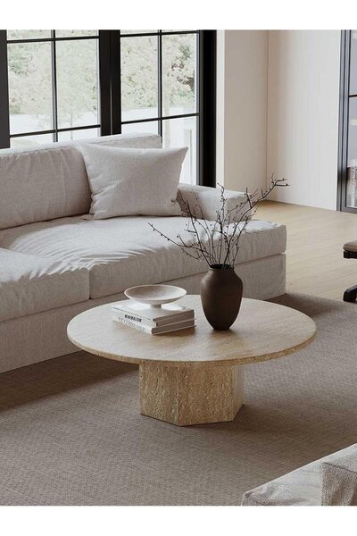 Sümeyra Marble Art NERGİS- TRAVERTEN ORTA SEHPA - 100 CM