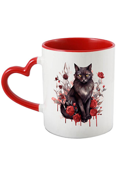 StoryGift Romania Cana Cu Pisica, Trandafiri, Watercolor, Frunze, Gotic, Mult...