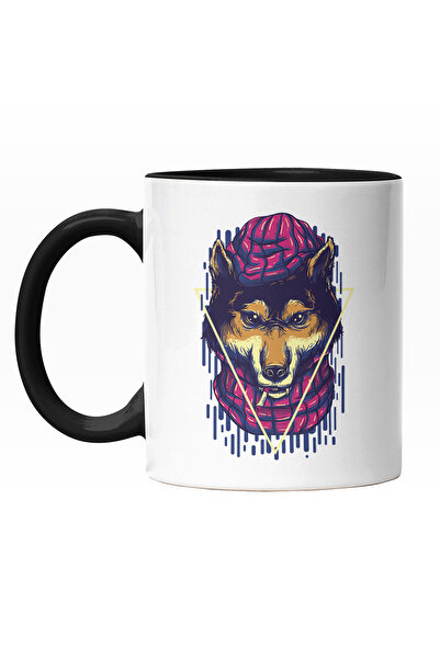 StoryGift Romania Cana Cu Personaj Lup Maro Cu Palarie Si Fular Mov, Timp Plo...