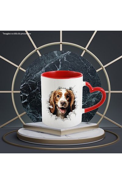 StoryGift Romania Mug with a dog sticking its head out of a broken wall, playful, joy, illus, With ,STG