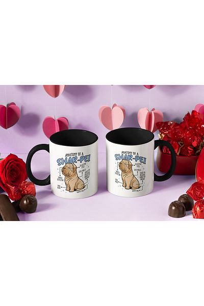 StoryGift Romania Cana Cu Text In Engleza Anatomy Of a Shar-pei, Caine Rasa Sar-pei, Animal DE Com, Cu Maner Negru