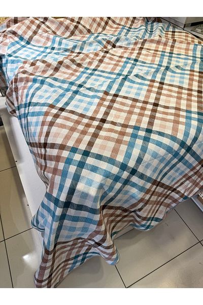 ŞENER HOME Gingham Plaid Pattern Printed 150X240 Cm. Single Single Pike - Turquoise