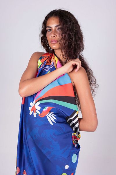 Sukkha Lucivia Pareo - Ocean Pattern, Inner Show Silk Satin Fabric - 150X100 cm