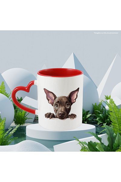 StoryGift Romania Mug with a sad puppy | illustration | needs care | dark brown | on, With ,STG