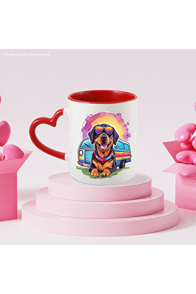 StoryGift Romania Mug with a Dog in Front of a Caravan in Rainbow Colors, Ani...