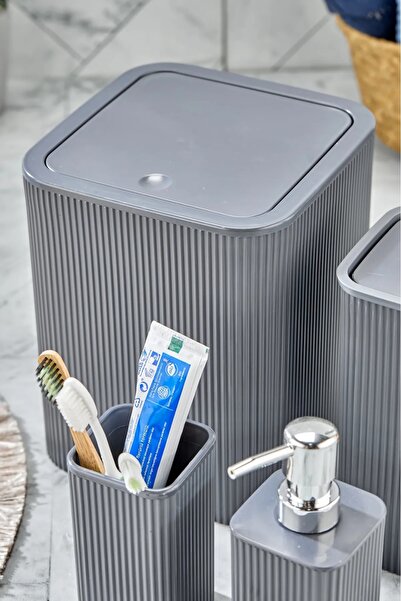 Kitchen Line طقم حمام باليرمو سكوير لاين موديل 5 قطع، موزع صابون ذهبي مفصل، أنثراسايت