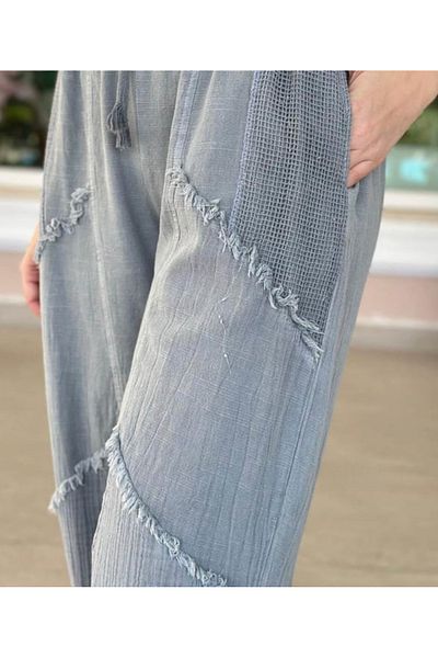 Rosidam Tassel Detailed Mesh Pocket Linen Trousers