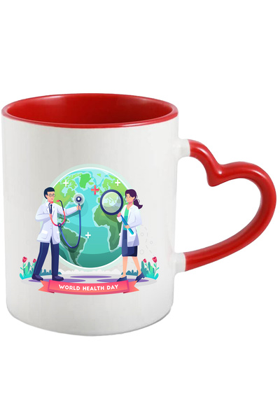 StoryGift Romania Cana Cu Mesaj In Engleza World Health Day, Glob Pamantesc, Doctori, Mondial, San, Cu Maner Inim