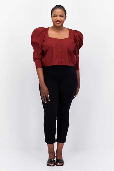 Levi's Women Plus Size Quin Anne Neckline 3/4 th Sleeve Plain Top, Rust Brown