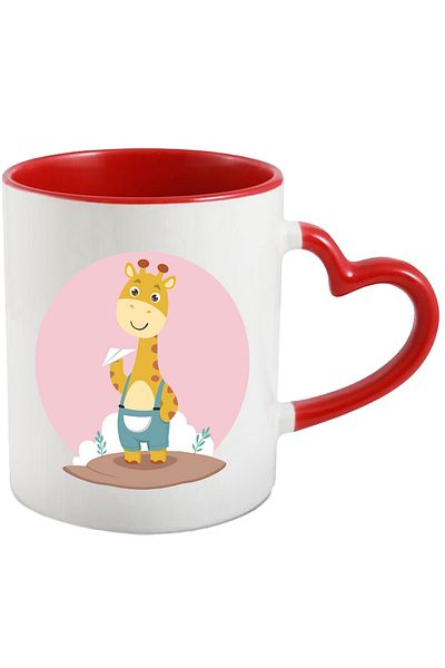 StoryGift Romania Cana Cu Girafa, Salopeta, Nor, Avion, Multicolor 330 ml, Ceramica cu Maner Inima, Cu Maner Inim