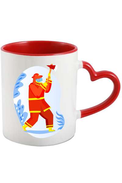 StoryGift Romania Cana Cu Topor, Pompier, Casca, Multicolor 330 ml, Ceramica cu Maner Inima Rosie, Cu Maner Inima