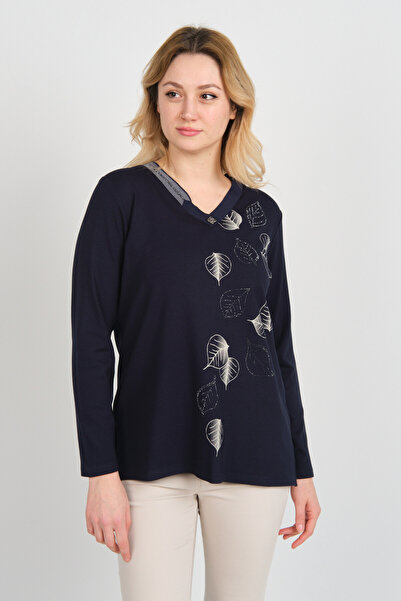 Detay Triko Жіноча блуза з V-подібним вирізом і коміром, прикрашена блискітка...