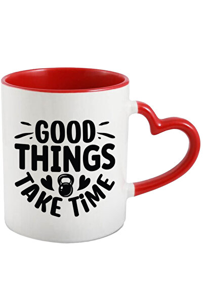 StoryGift Romania Cana cu inimioare si mesajul "Good things take time" - lucrurile bune necesita t, Cu Maner Inim